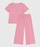Kurzärmeliger Kinder-Pyjama aus Baumwolle mit weiten Beinen und Streifen rosa PEONIA/ MARSHMALLOW