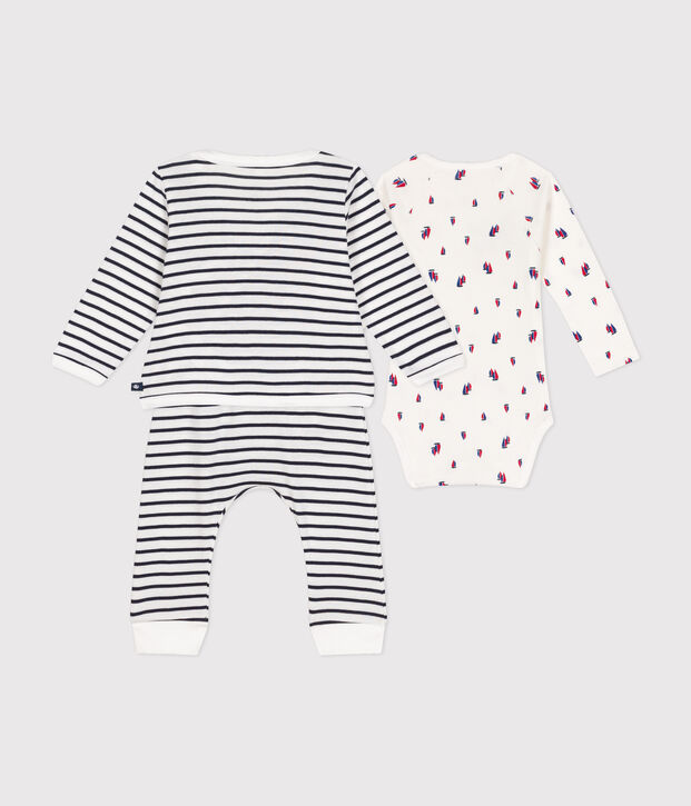 3-teiliges Baby-Set aus Baumwolle weiss/blau