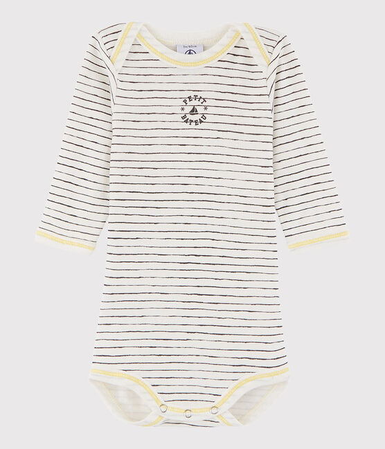 Langärmeliger Baby-Body Jungen weiss MARSHMALLOW/grau MAKI/ MULTICO