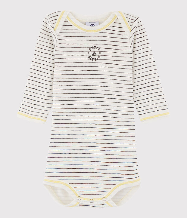 Lang&auml;rmeliger Baby-Body Jungen weiss/grau/vielfarbig