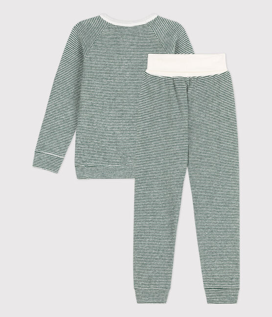 Kinderpyjama aus Baumwollfrottee mit Ringelstreifen grün VALLEE/weiss MARSHMALLOW