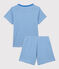 Kinder-Kurzpyjama aus Baumwolle mit Streifen für Jungen blau BRASIER/grau MARSHMALLOW