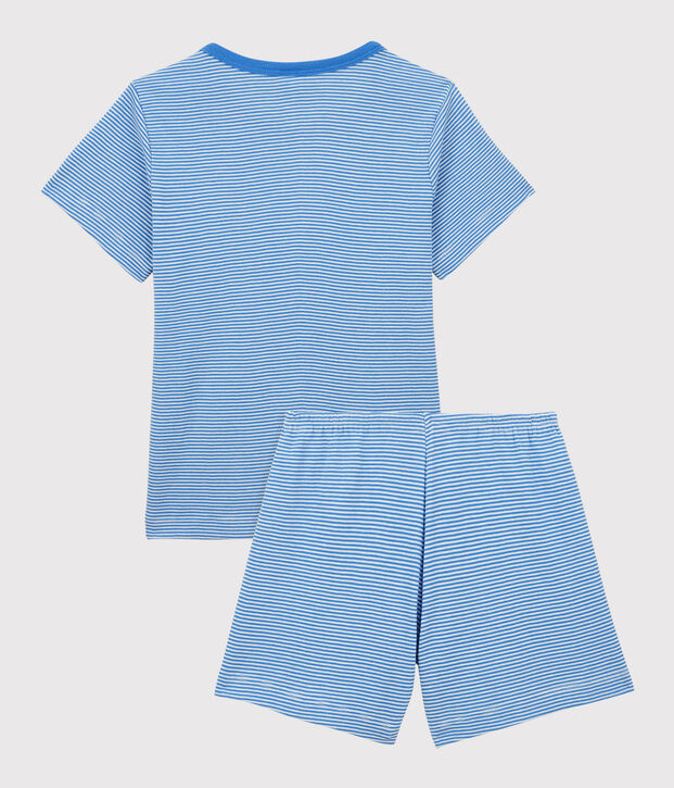 Kinder-Kurzpyjama aus Baumwolle mit Streifen f&uuml;r Jungen blau/weiss