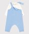 Baby-Set Latzhose/Body aus einfarbiger Baumwolle mit hübschen Stickereien blau FLO/ MILK