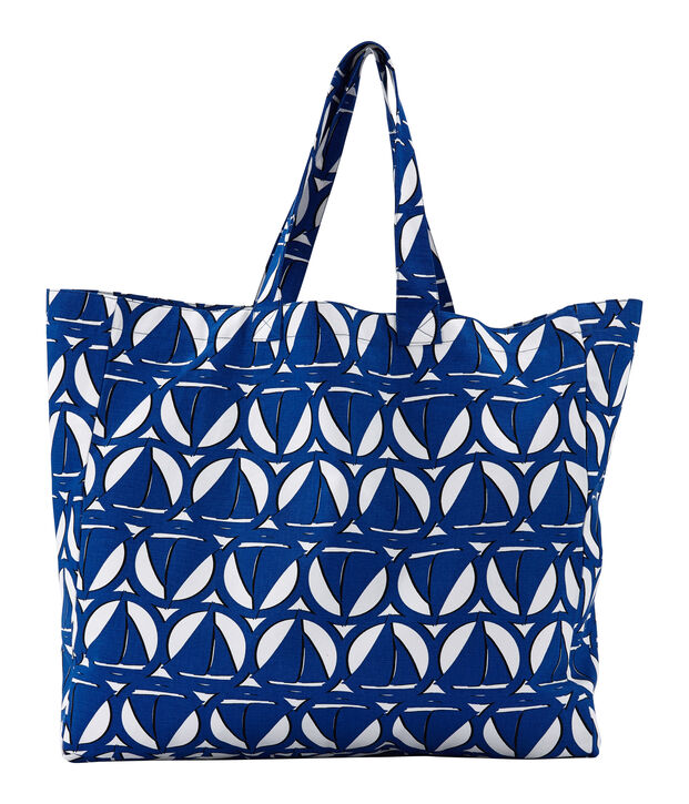 Maxi-Shopper aus Canvas weiss/blau/vielfarbig