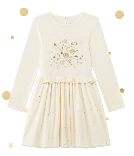 Glitzerndes Mädchen-Kleid im Materialmix beige COQUILLE