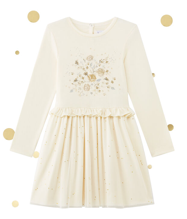 Glitzerndes M&auml;dchen-Kleid im Materialmix weiss