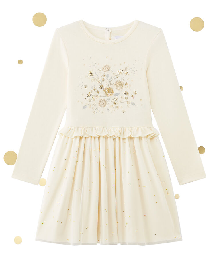 Glitzerndes M&auml;dchen-Kleid im Materialmix weiss