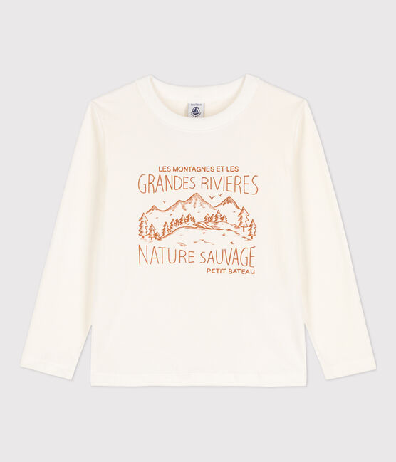 Langärmeliges T-Shirt mit Printmotiv Kinder Jungen weiss MARSHMALLOW