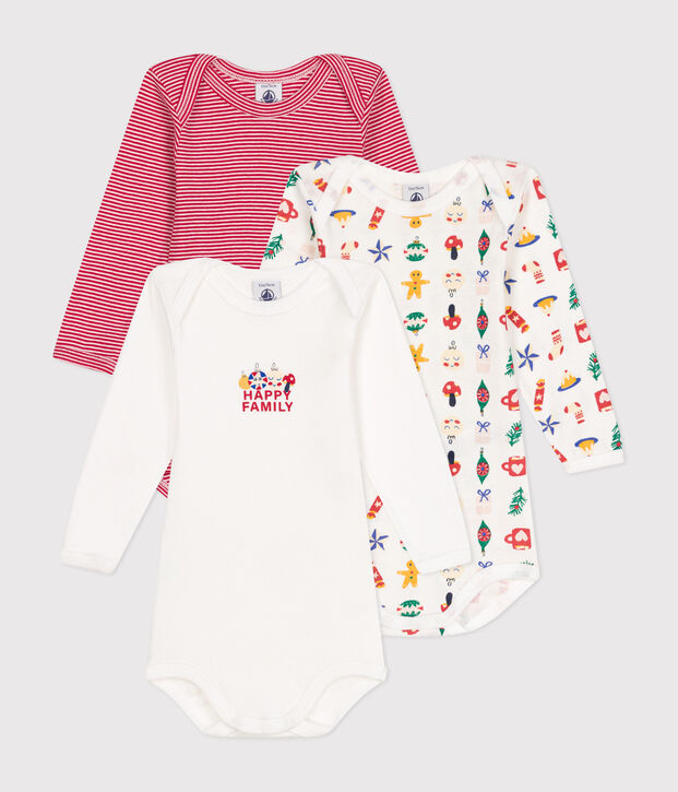 3er-Set lang&auml;rmelige Bodys aus Baumwolle mit Weihnachts-Motiv f&uuml;r Babys. vielfarbig