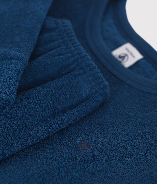 Kinder-Pyjama aus aufgerautem einfarbigen Frottee blau