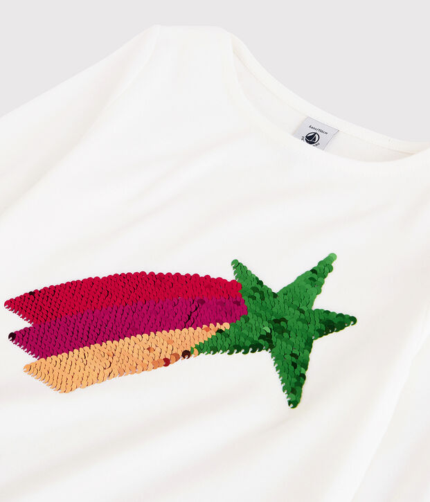 Lang&auml;rmeliges Kinder-T-Shirt aus Baumwolle f&uuml;r M&auml;dchen weiss