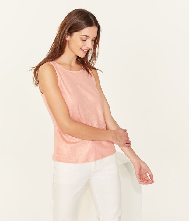 Schillerndes damen tanktop aus leinen rosa/rosa