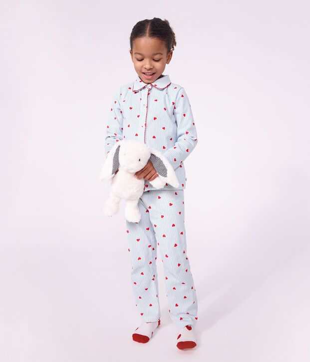 Gekn&ouml;pfter Kinder-Pyjama aus Baumwolle mit Herzmotiv weiss/vielfarbig
