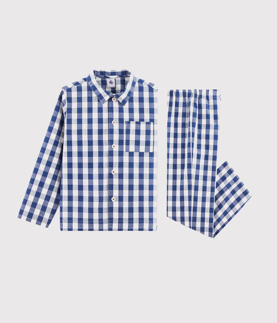 Kinderpyjama aus Twill mit Karo-Muster für Jungen blau MEDIEVAL/weiss MARSHMALLOW