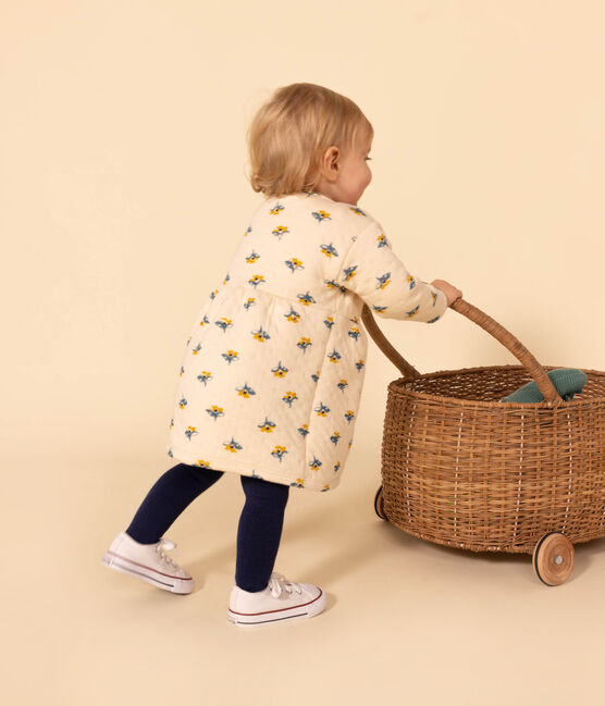 Bedrucktes langärmeliges Babykleid aus gestepptem Doppeljersey weiss AVALANCHE/ MULTICO