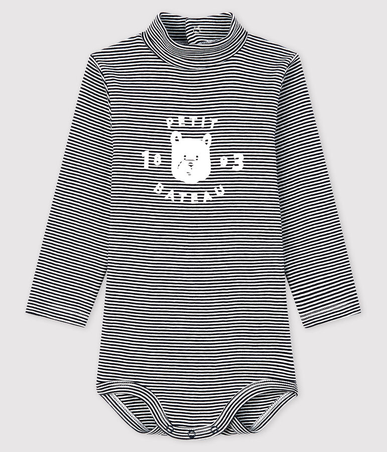 Lang&auml;rmeliger Baby-Body mit Rollkragen blau/weiss