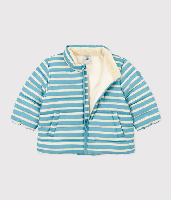 Gestreifter Baby-Anorak mit einziehbarer Kapuze blau AZUL/weiss AVALANCHE