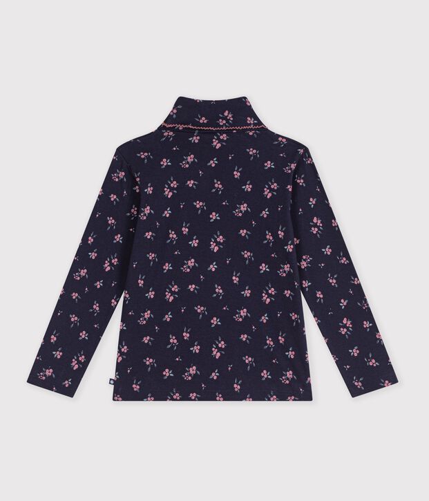 Kinder-Rollkragenshirt aus Baumwolle mit Blumenmuster blau/vielfarbig