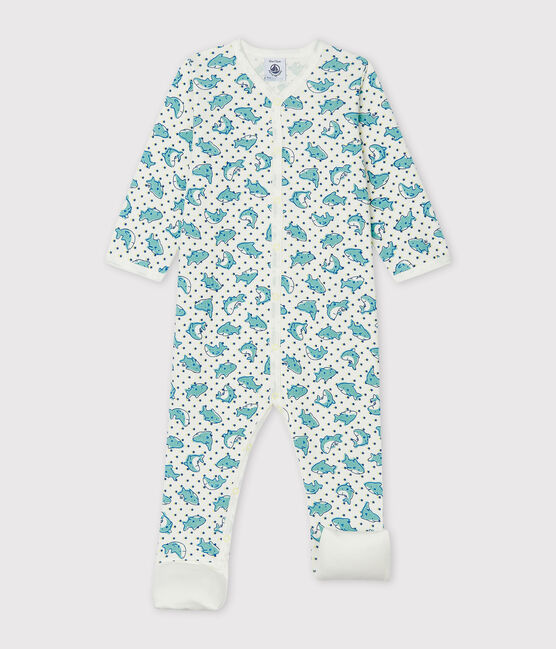 Baby-Strampler aus Rippstrick weiss MARSHMALLOW/weiss MULTICO