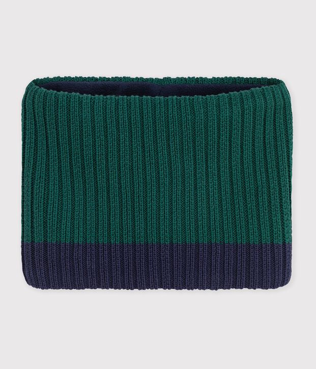 Kinder-Schlauchschal aus zweifarbigem Strick mit Fleece-Futter gr&uuml;n/blau