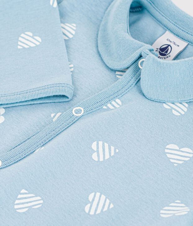 Strampler ohne F&uuml;&szlig;chen mit Kragen aus Baumwolle mit Herzmotiv gr&uuml;n/weiss