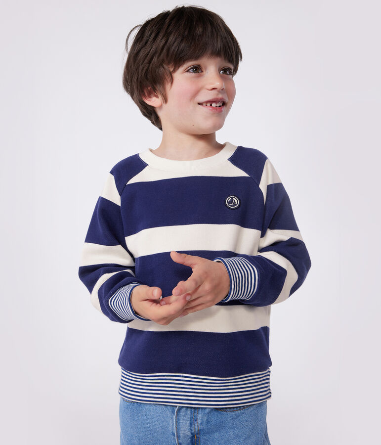 Kinder Unisex-Sweatshirt aus gestreifter Baumwolle blau/naturfarben