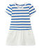 Kurzärmeliges Baby-Mädchen-Kleid weiss MARSHMALLOW/blau PERSE