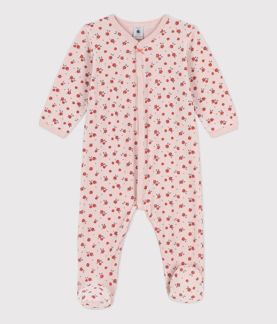 Baby-Strampler aus Nicki mit Blumenmotiv rosa SALINE/weiss MULTICO