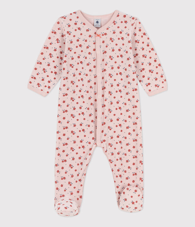 Baby-Strampler aus Nicki mit Blumenmotiv rosa/vielfarbig