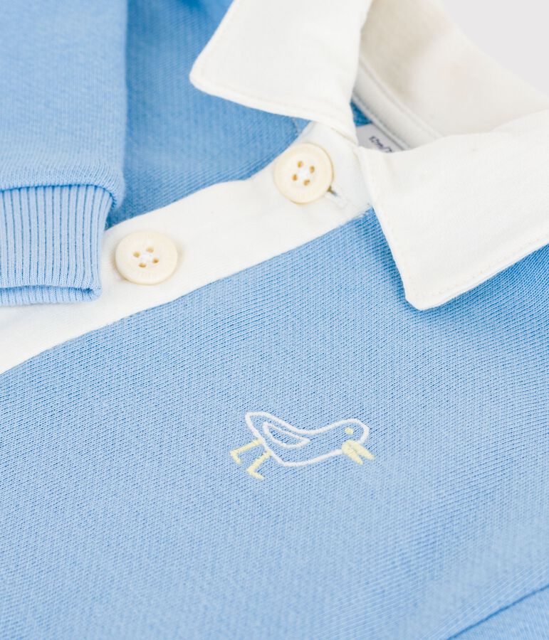 Baby-Sweatshirt aus Baumwolle mit bestickter M&ouml;we und Motiv am R&uuml;cken blau FLO