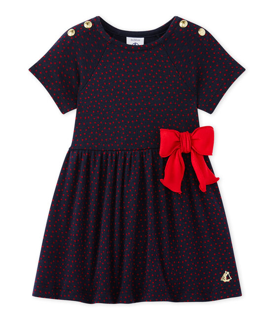 Bedrucktes Baby-Mädchen-Kleid blau SMOKING/rot TERKUIT