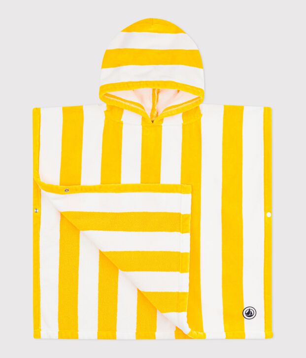 Kinder-Badeponcho aus Baumwollfrottee mit Streifen gelb/weiss