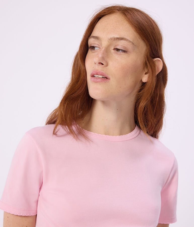 Kurz&auml;rmeliges Damen T-Shirt aus einfarbiger Baumwolle rosa