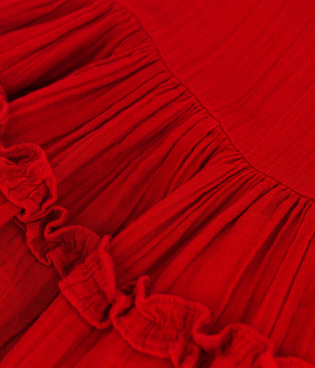 Kurz&auml;rmeliges Kleid aus Musselin-Stoff f&uuml;r M&auml;dchen rot