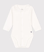 Langärmeliger Baby-Body aus Baumwolle mit Rüschenkragen weiss MARSHMALLOW