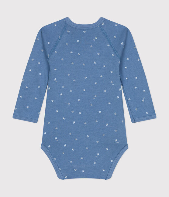 Langärmeliger Baby-Wickelbody aus Baumwolle blau BEACH/ MARSHMALLOW