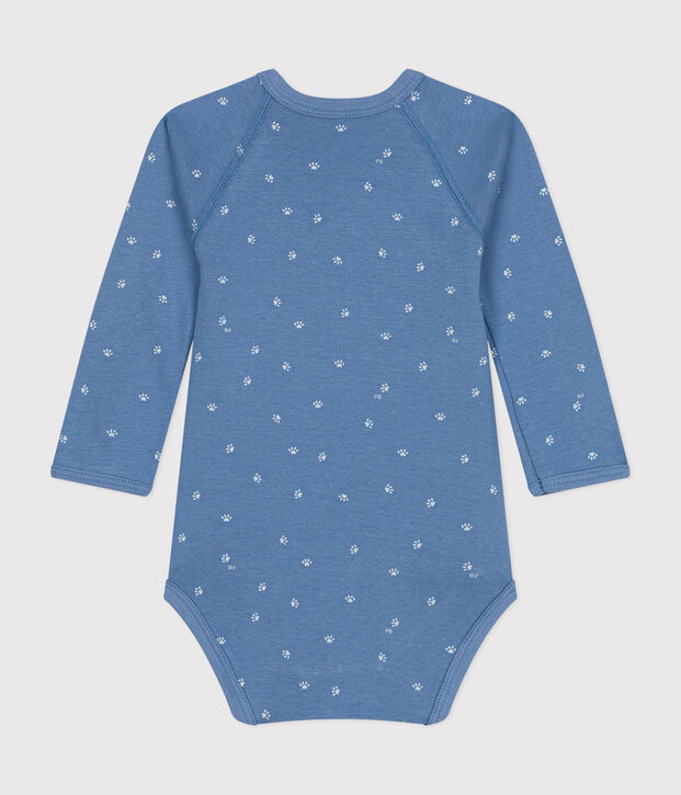 Lang&auml;rmeliger Baby-Wickelbody aus Baumwolle blau/weiss