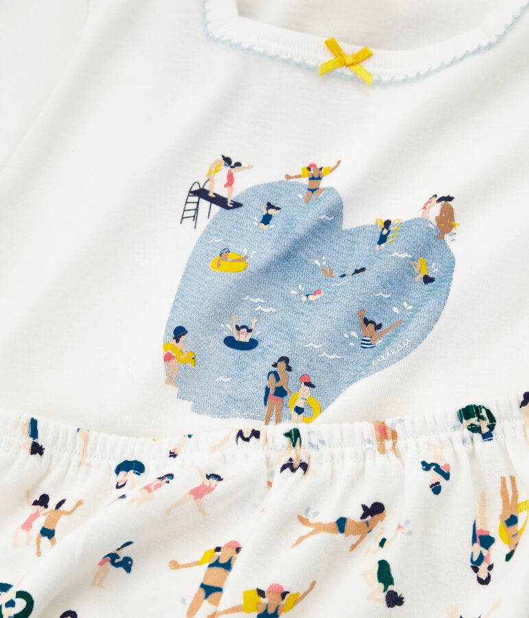 Rippstrick-Kurzpyjama f&uuml;r kleine M&auml;dchen weiss MARSHMALLOW/weiss MULTICO