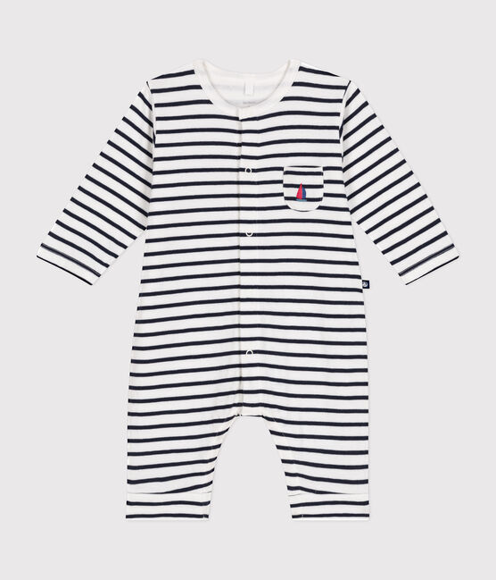 Langer Baby-Overall aus Doppeljersey weiss MARSHMALLOW/blau SMOKING