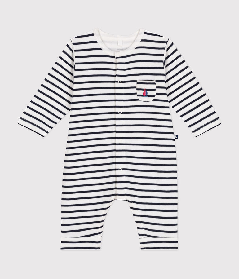 Langer Baby-Overall aus Doppeljersey weiss/blau