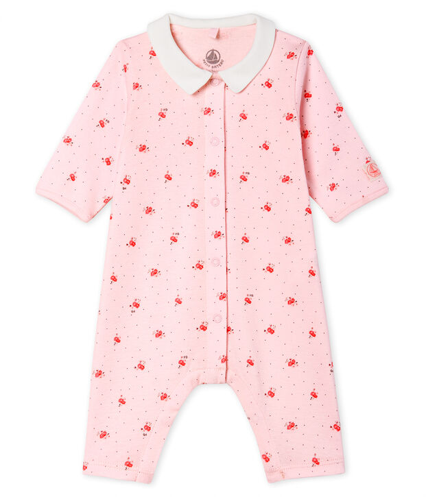 Baby-Strampler ohne Fu&szlig; aus Rippstrick rosa/vielfarbig
