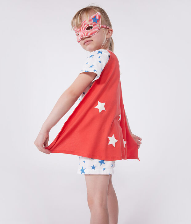 Kinder-Kurzpyjama zum Verkleiden aus phoshoreszierender Baumwolle mit Cape weiss/vielfarbig