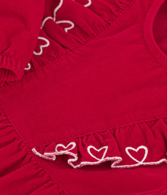 Langärmeliges Baby-Kleid aus einfarbigem Fein-Cord rot TERKUIT