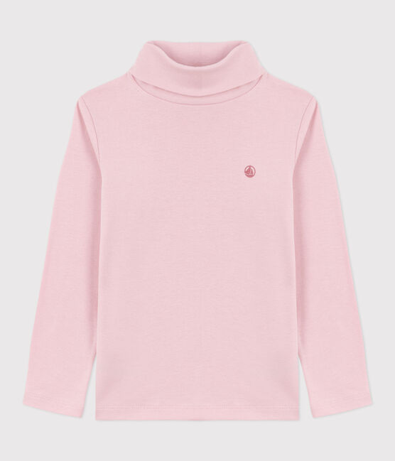 Kinder-Rollkragenshirt aus einfarbiger Baumwolle rosa JOLI
