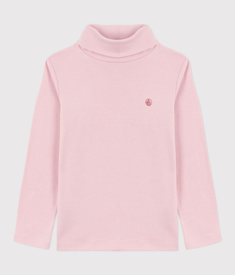 Kinder-Rollkragenshirt aus einfarbiger Baumwolle rosa