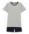 Rippstrick-Kurzpyjama für Jungen weiss MARSHMALLOW/blau SMOKING