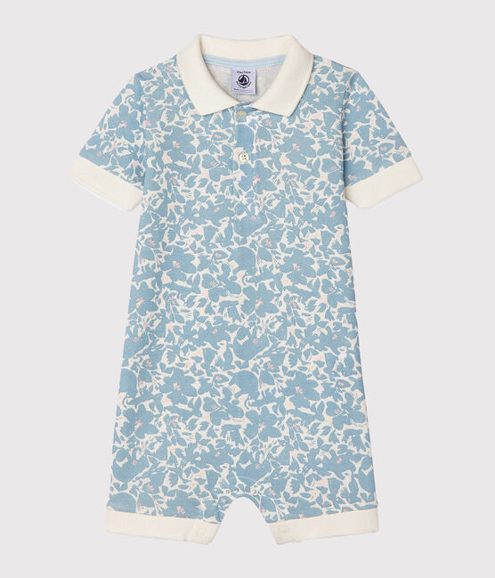 Gemusterter Baby-Polo-Kurzoverall für Jungen weiss MARSHMALLOW/weiss MULTICO
