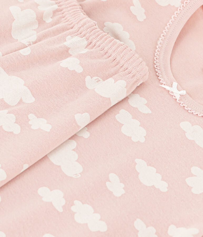 Kinder-Kurzpyjama aus Baumwolle mit Wolkenmotiv f&uuml;r M&auml;dchen rosa/weiss