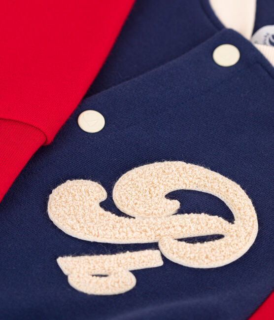 Kinder College-Jacke aus Molton für Jungen blau CHALOUPE/weiss MULTICO